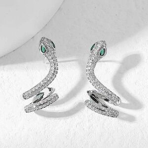 White Gold Snake Zircon Earrings Creative Design Trendy